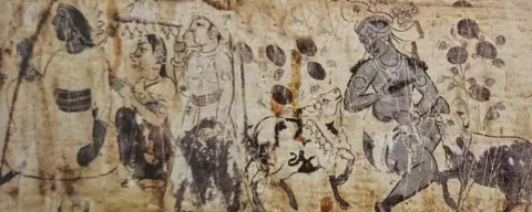 कृष्ण व गाय : पारीच्छत की समाधि : दतिया : उन्नीसवीं सदी