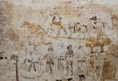 कृष्ण तथा गोप-गोपियाँ व अन्य दृश्य : पारीच्छत की समाधि : दतिया : उन्नीसवीं सदी