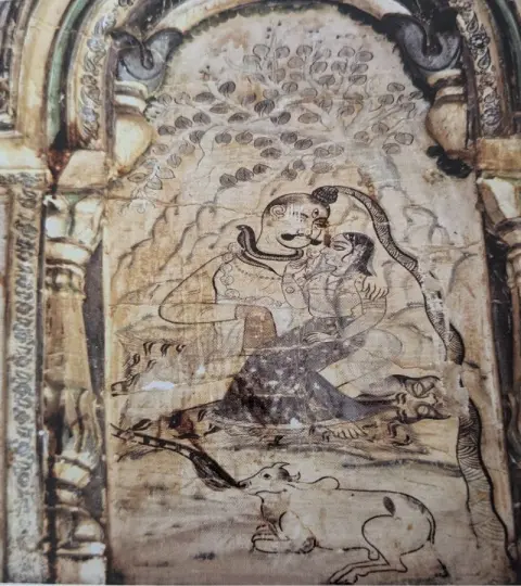 निकट दृश्य : शिव-पार्वती : पारीच्छत की समाधि : दतिया : उन्नीसवीं सदी