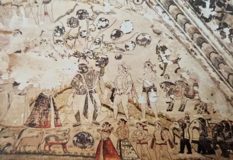 नृत्यरत कृष्ण : निकट दृश्य : पारीच्छत की समाधि : दतिया : उन्नीसवीं सदी