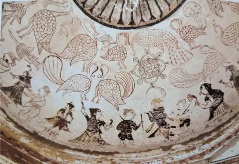 वेणुवादन करते कृष्ण, नृत्यरत महिला व पुरुष : पारीच्छत की समाधि : दतिया : उन्नीसवीं सदी