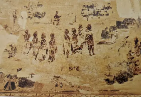 धूमिल व अस्पष्ट अंकन : पारीच्छत की समाधि : दतिया : उन्नीसवीं सदी