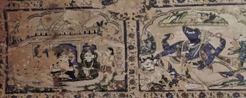 देवी व पाश्र्व में मंदिर तथा वाराह अवतार : रामराजा मंदिर : ओरछा : सोलहवीं सदी
