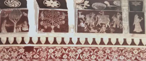 शिकार दृश्य व अन्य अंकन : लक्ष्मी मंदिर :ओरछा : सत्रहवीं सदी