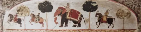 हाथी पर घुड़सवार : राजा महल : ओरछा : सत्रहवीं सदी