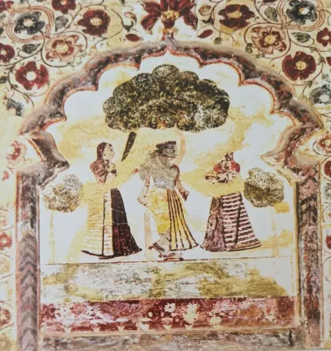 कृष्ण का वेणुवादन : राजा महल : ओरछा : सत्रहवीं सदी