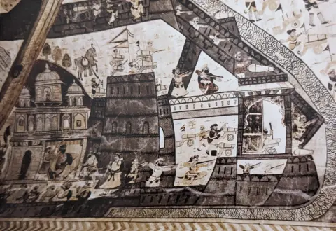 महल में बैठे राजा व सैनिक : लक्ष्मी मंदिर :ओरछा : सत्रहवीं सदी