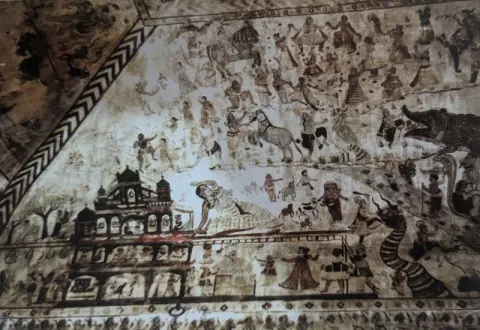 नन्द प्रासाद तथा विभिन्न कृष्णलीला : लक्ष्मी मंदिर :ओरछा : सत्रहवीं सदी