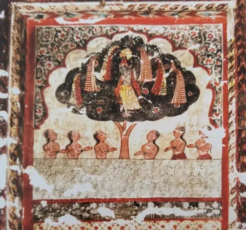 निकट दृश्य : चीरहरण लीला : राजा महल : ओरछा : सत्रहवीं सदी