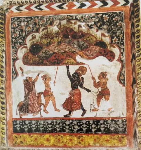 निकट दृश्य : कृष्णलीला : राजा महल : ओरछा : सत्रहवीं सदी
