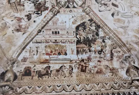 कुंभकरण व अन्य दृश्य : लक्ष्मी मंदिर :ओरछा : सत्रहवीं सदी