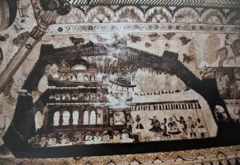 सतखंड महल में नृत्यांगना संभवत : प्रवीण राय : लक्ष्मी मंदिर :ओरछा : सत्रहवीं सदी