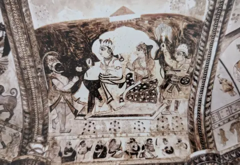 कृष्ण का वेणुवादन : लक्ष्मी मंदिर :ओरछा : सत्रहवीं सदी