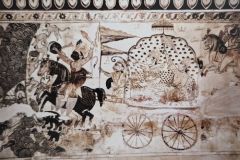 राम -रावण युद्ध दृश्य : लक्ष्मी मंदिर :ओरछा : सत्रहवीं सदी    