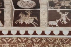 वेणुवादन कृष्ण, योध्दा व सि पर मटकी रखे महिला : लक्ष्मी मंदिर :ओरछा : सत्रहवीं सदी